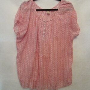 Bit & Bridle Peach/White Short Sleeve Boat Neck Women's 2X Blouse